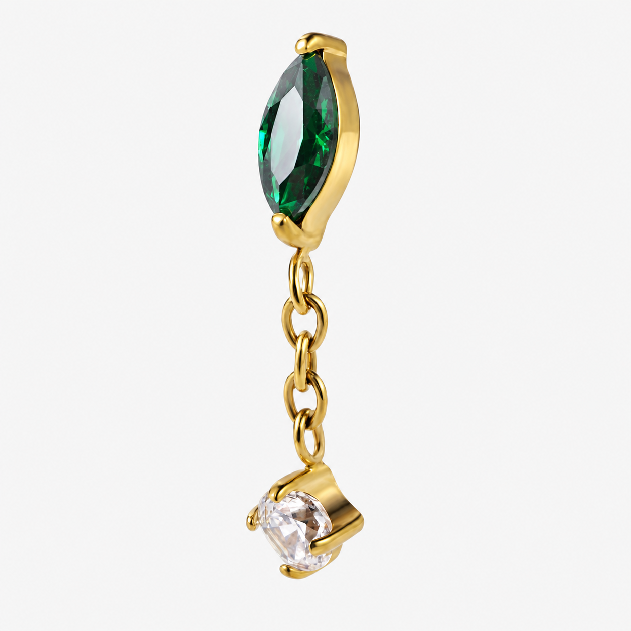 Emerald ASTM F136 Titanium Flat Back - Gold, Internally Threaded, 16G, 1.2 x 8+4 mm — product detail views (P-FB-0158-G01)