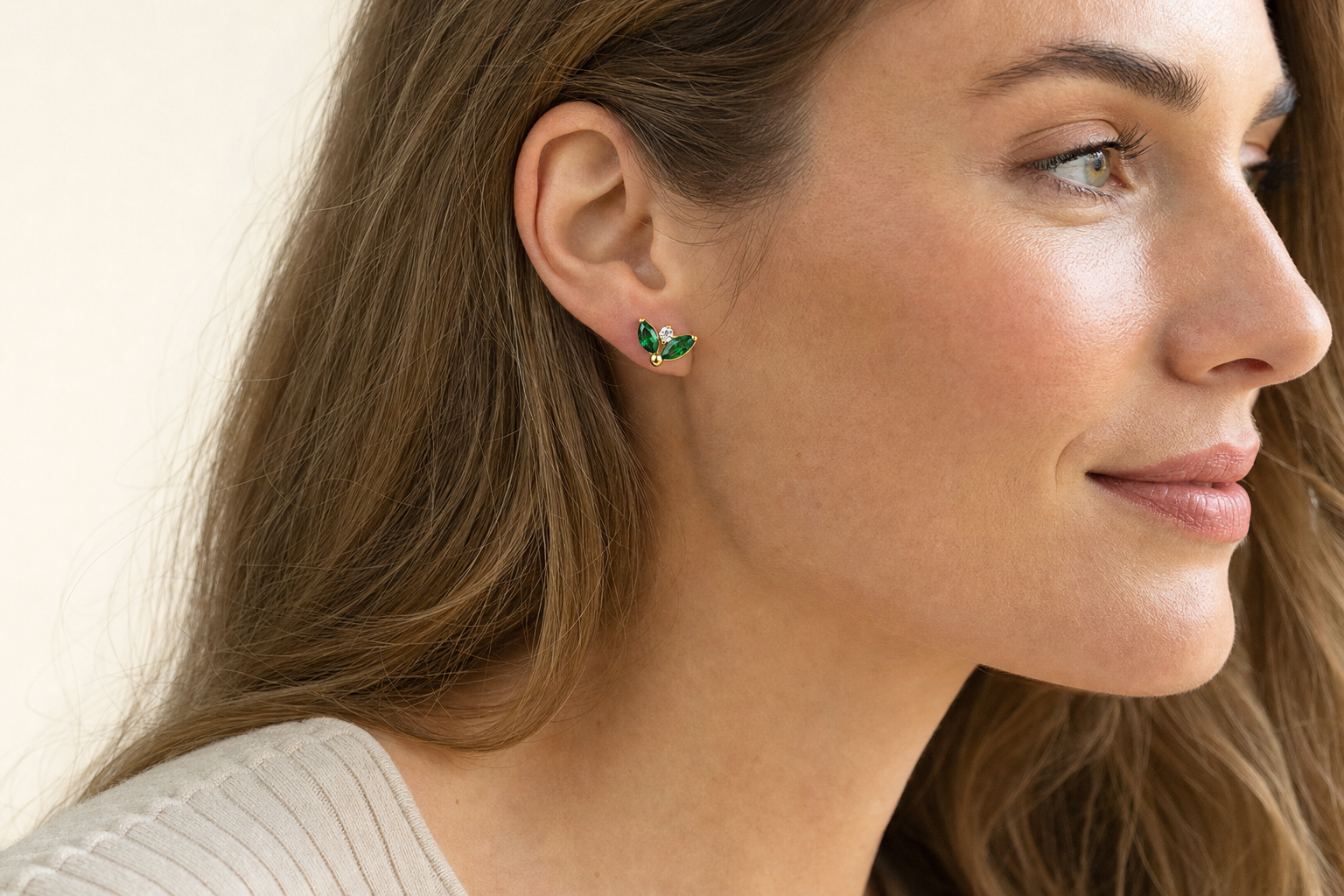 Emerald ASTM F136 Titanium Flat Back - Gold, Internally Threaded, 16G, 1.2 x 8+4 mm — wearing view four (P-FB-0159-G01)