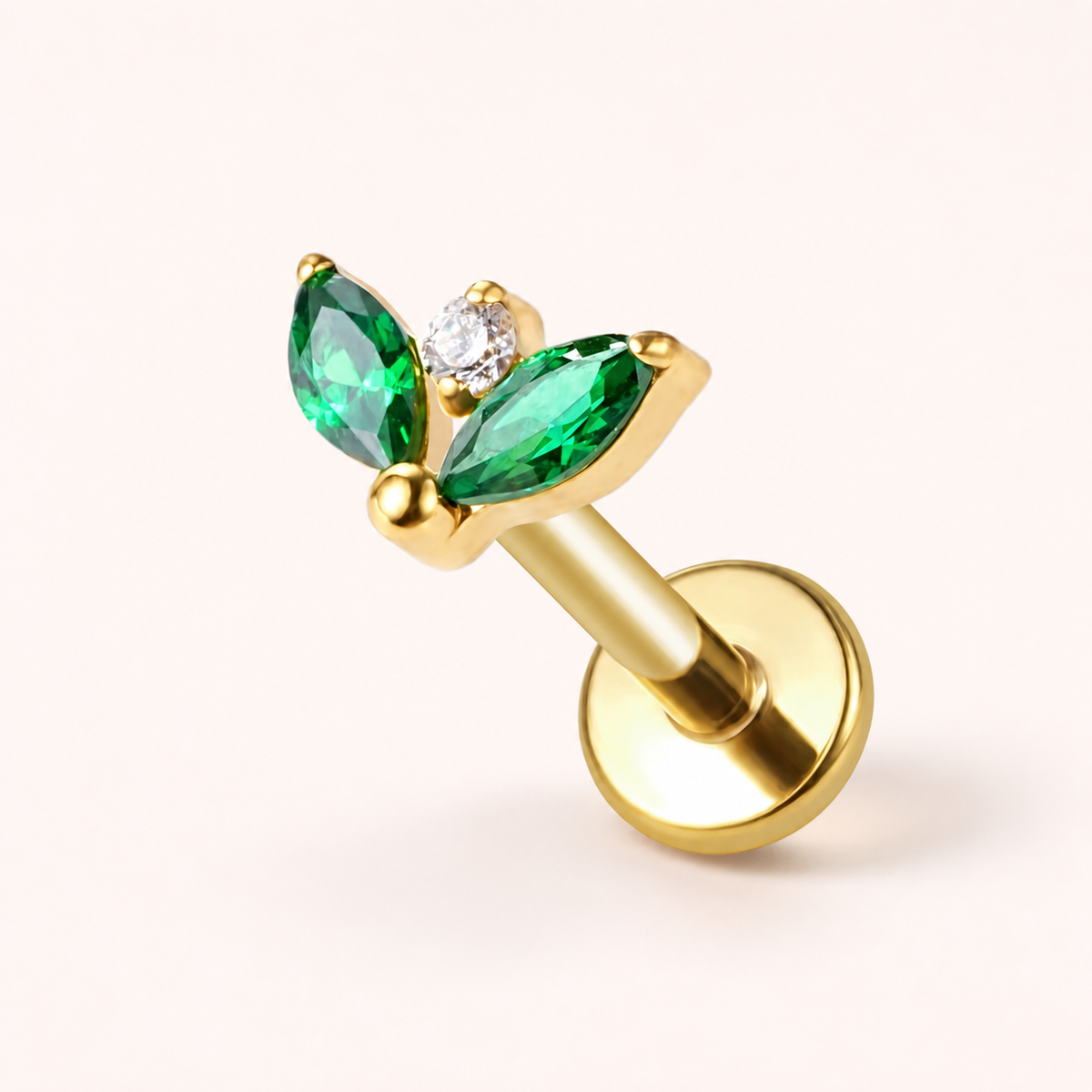 Emerald ASTM F136 Titanium Flat Back - Gold, Internally Threaded, 16G, 1.2 x 8+4 mm — primary product image (P-FB-0159-G01)