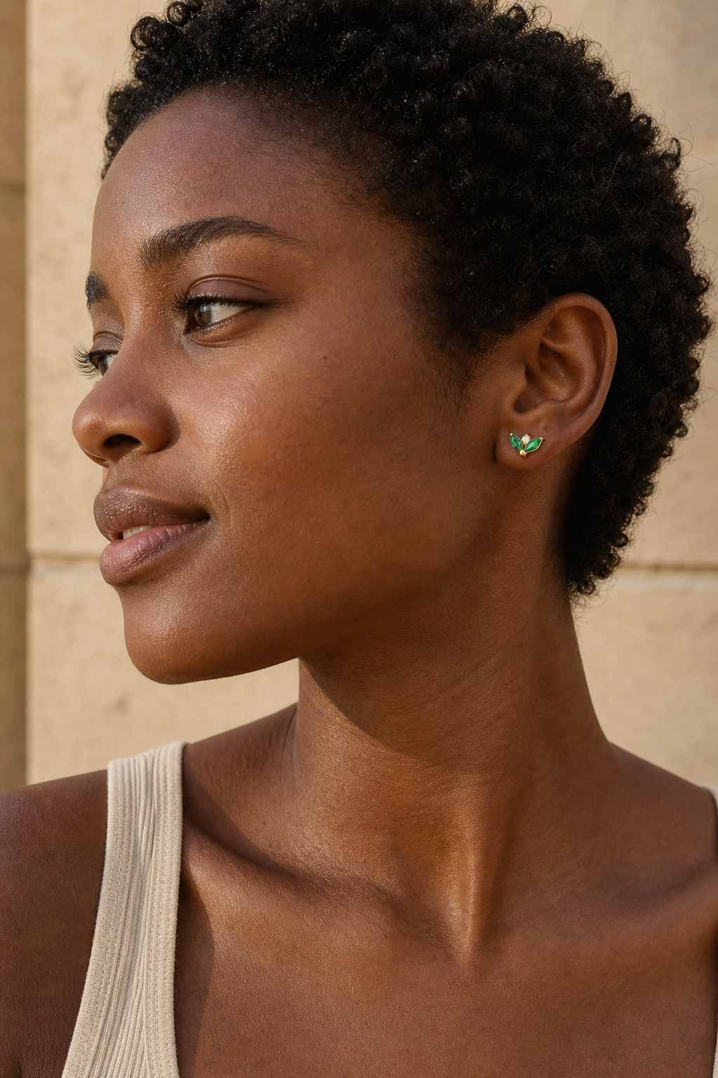 Emerald ASTM F136 Titanium Flat Back - Gold, Internally Threaded, 16G, 1.2 x 8+4 mm — wearing view two (P-FB-0159-G01)