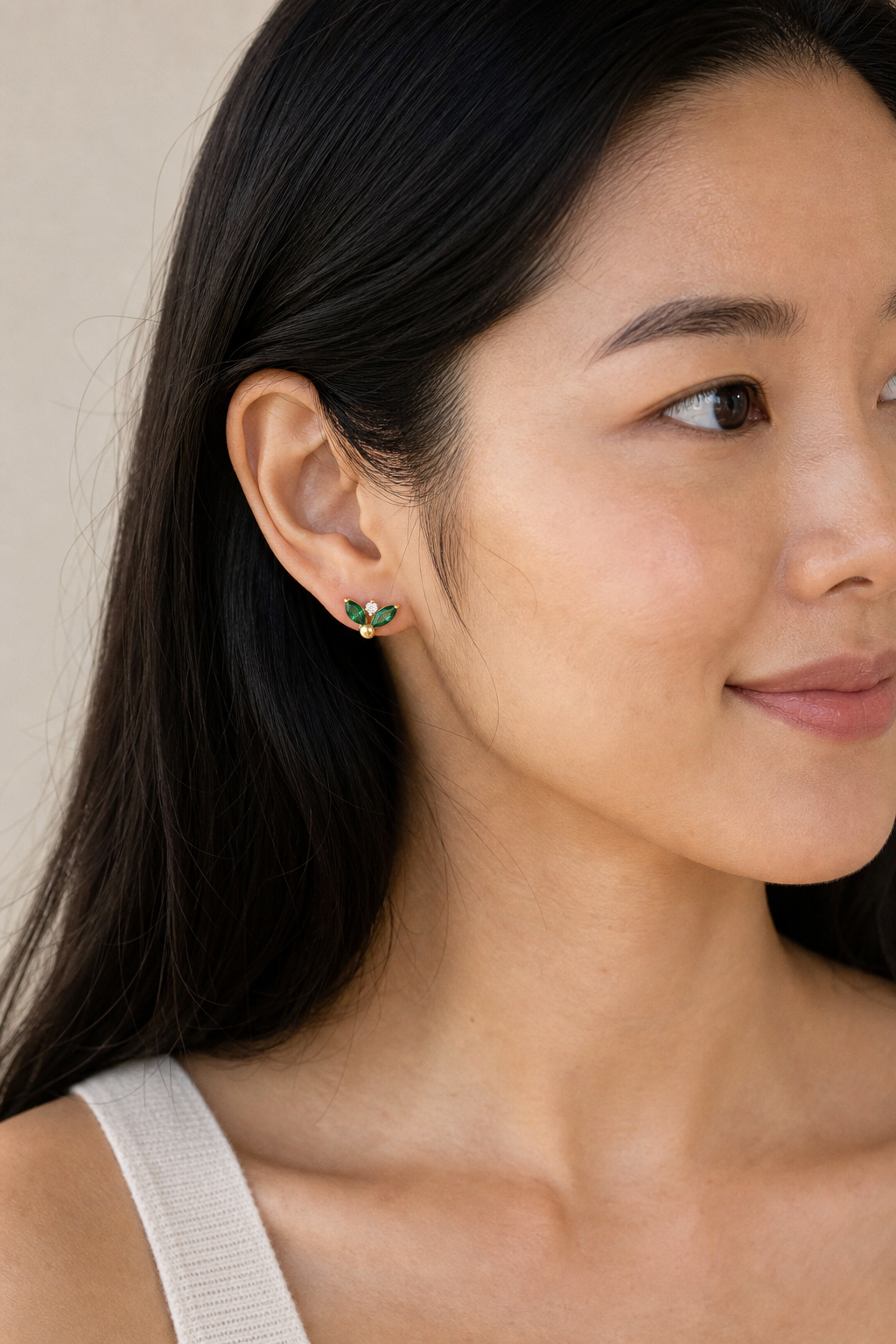 Emerald ASTM F136 Titanium Flat Back - Gold, Internally Threaded, 16G, 1.2 x 8+4 mm — wearing view three (P-FB-0159-G01)