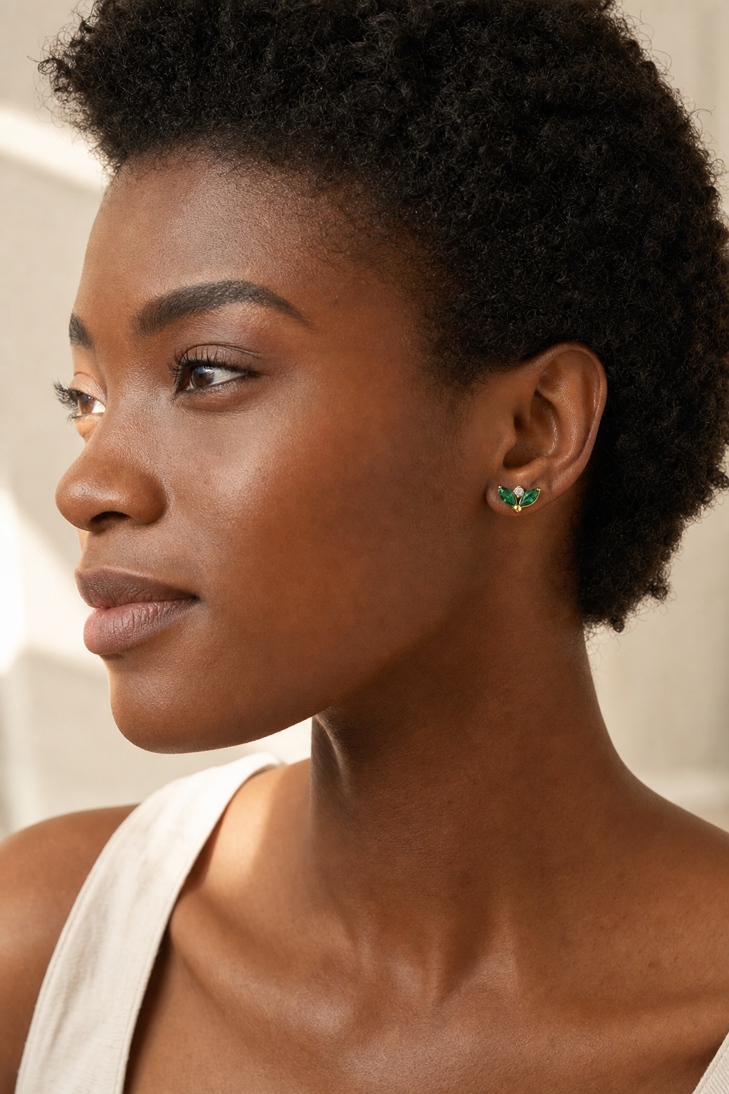 Emerald ASTM F136 Titanium Flat Back - Gold, Internally Threaded, 16G, 1.2 x 8+4 mm — wearing view five (P-FB-0159-G01)