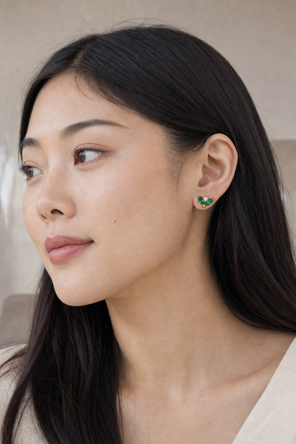 Emerald ASTM F136 Titanium Flat Back - Gold, Internally Threaded, 16G, 1.2 x 8+4 mm — wearing view six (P-FB-0159-G01)