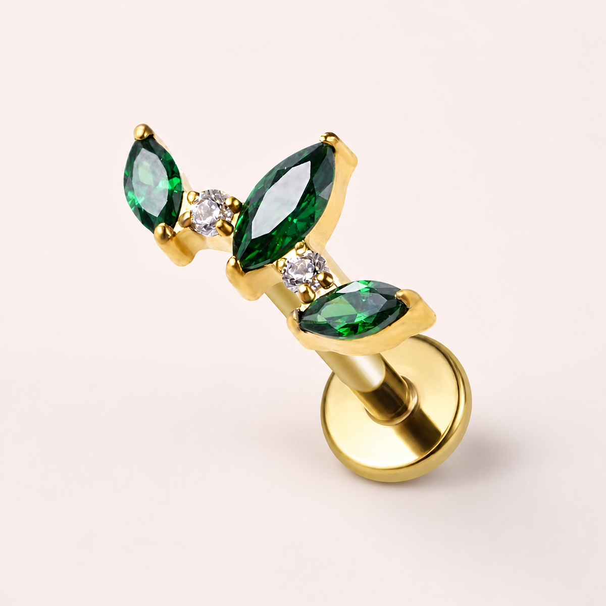 Emerald ASTM F136 Titanium Flat Back - Gold, Internally Threaded, 16G, 1.2 x 8+4 mm — primary product image (P-FB-0163-G01)