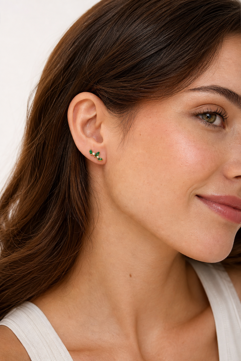 Emerald ASTM F136 Titanium Flat Back - Gold, Internally Threaded, 16G, 1.2 x 8+4 mm — wearing view one (P-FB-0163-G01)