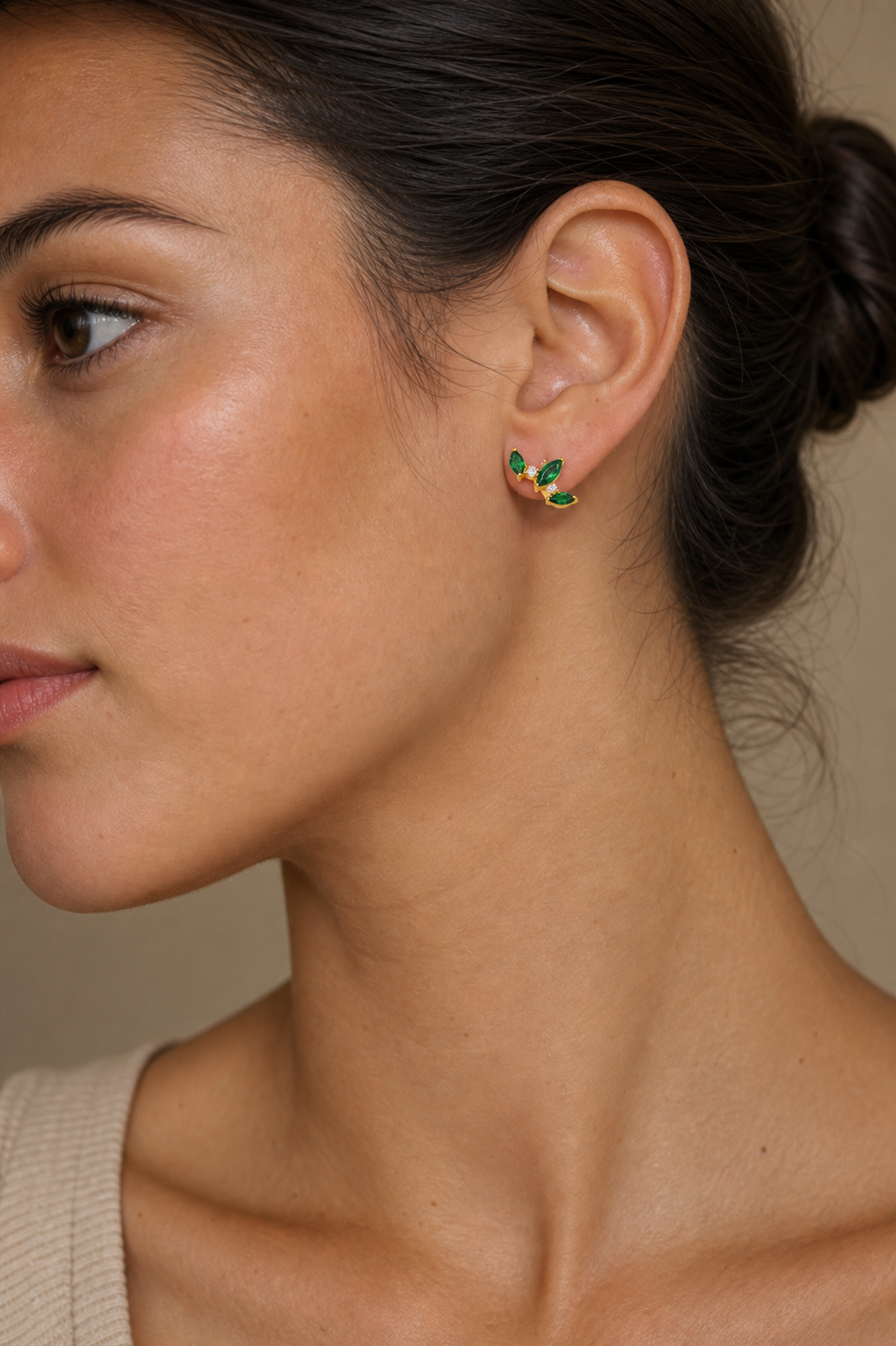 Emerald ASTM F136 Titanium Flat Back - Gold, Internally Threaded, 16G, 1.2 x 8+4 mm — wearing view five (P-FB-0163-G01)
