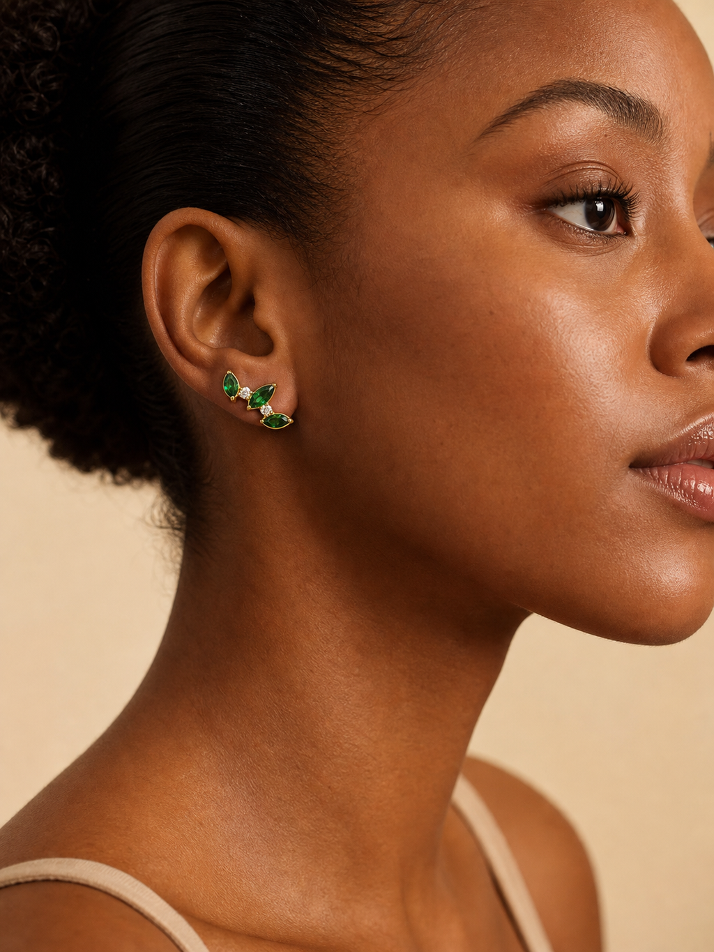 Emerald ASTM F136 Titanium Flat Back - Gold, Internally Threaded, 16G, 1.2 x 8+4 mm — wearing view six (P-FB-0163-G01)
