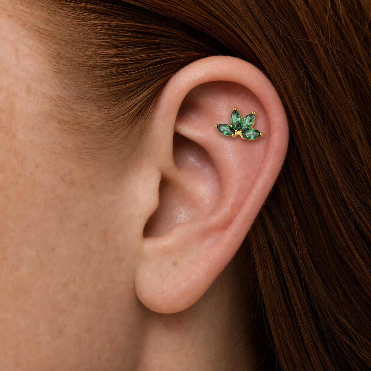 SW205 ASTM F136 Titanium Flat Back - Gold, Internally Threaded, 16G, 1.2 x 8+4 mm — wearing view two (P-FB-0164-G01)