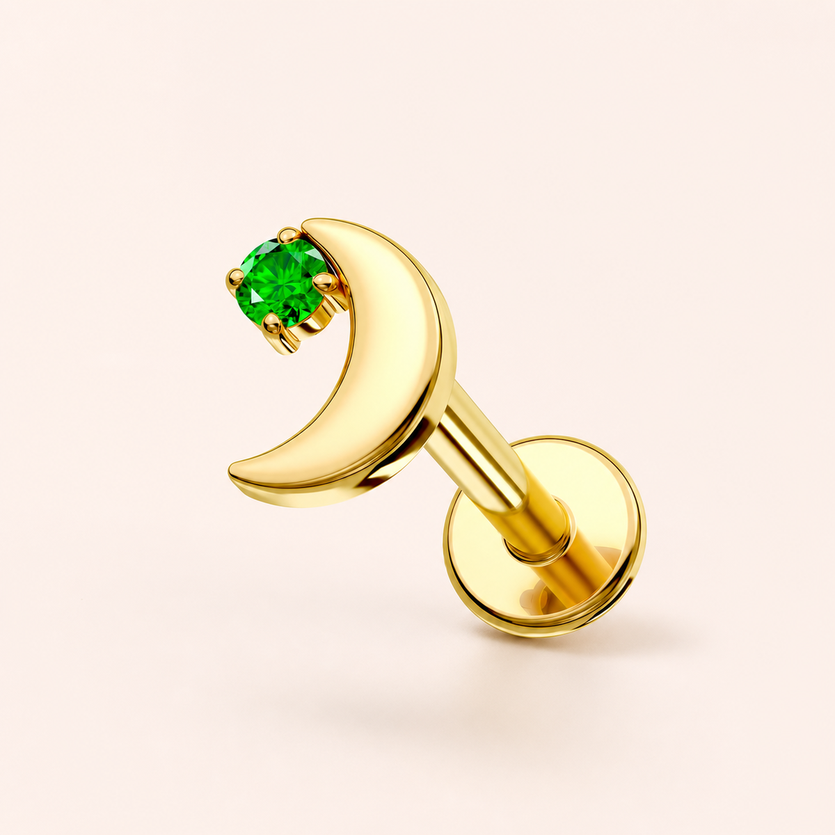 Emerald ASTM F136 Titanium Flat Back - Gold, Internally Threaded, 16G, 1.2 x 8+4 mm — primary product image (P-FB-0165-G01)
