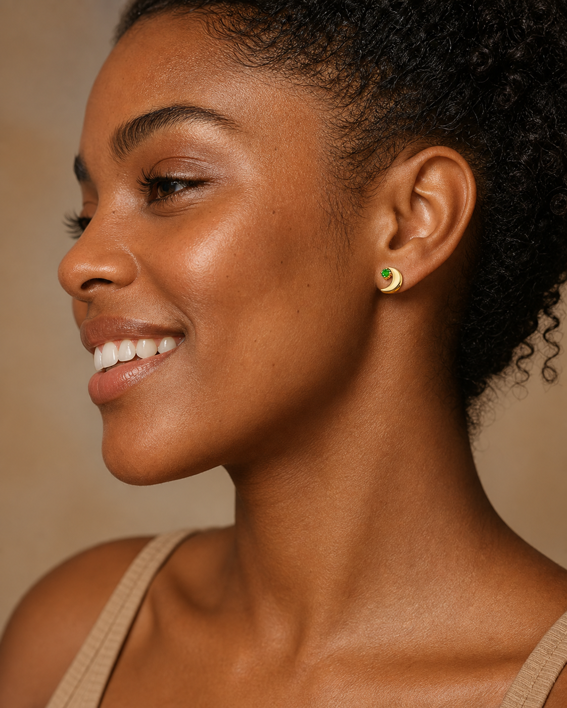 Emerald ASTM F136 Titanium Flat Back - Gold, Internally Threaded, 16G, 1.2 x 8+4 mm — wearing view two (P-FB-0165-G01)