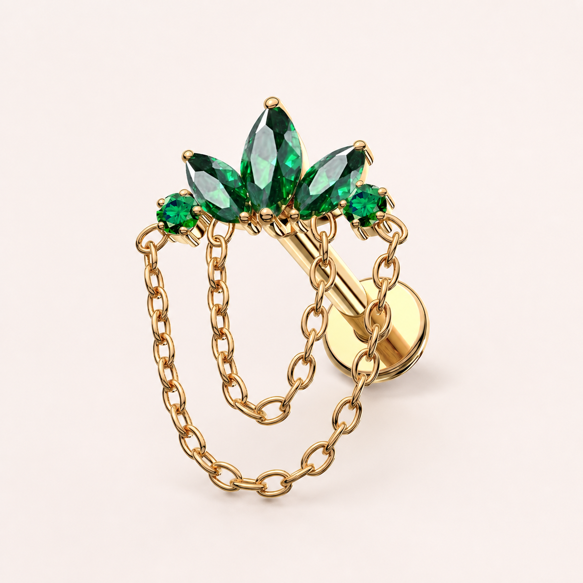 Emerald ASTM F136 Titanium Flat Back - Gold, Internally Threaded, 16G, 1.2 x 8+4 mm — primary product image (P-FB-0166-G01)