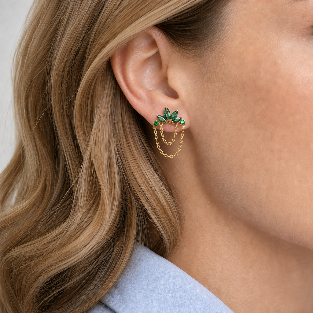 Emerald ASTM F136 Titanium Flat Back - Gold, Internally Threaded, 16G, 1.2 x 8+4 mm — wearing view one (P-FB-0166-G01)