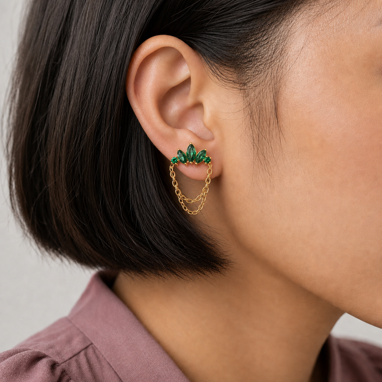 Emerald ASTM F136 Titanium Flat Back - Gold, Internally Threaded, 16G, 1.2 x 8+4 mm — wearing view three (P-FB-0166-G01)