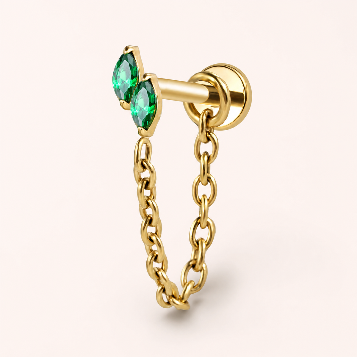 Emerald ASTM F136 Titanium Flat Back - Gold, Internally Threaded, 16G, 1.2 x 8+4 mm — primary product image (P-FB-0167-G01)