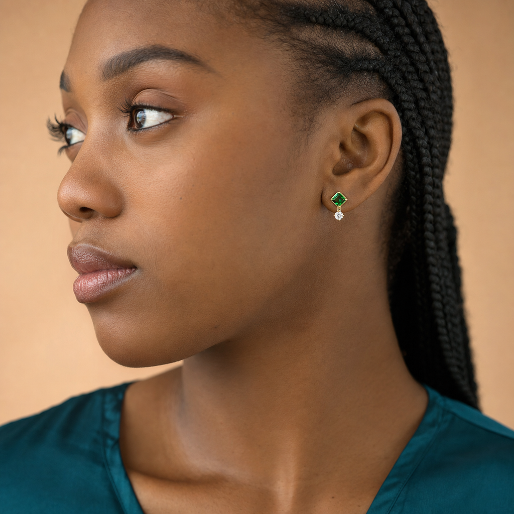 Clear CZ ASTM F136 Titanium Flat Back - Gold, Internally Threaded, 16G, 1.2 x 6+4 mm — wearing view three (P-FB-0168-G01)