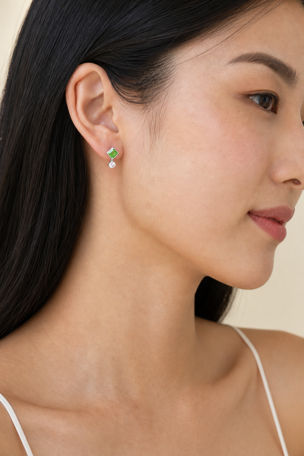 Clear CZ ASTM F136 Titanium Flat Back - Silver, Internally Threaded, 16G, 1.2 x 6+4 mm — wearing view three (P-FB-0169-S01)