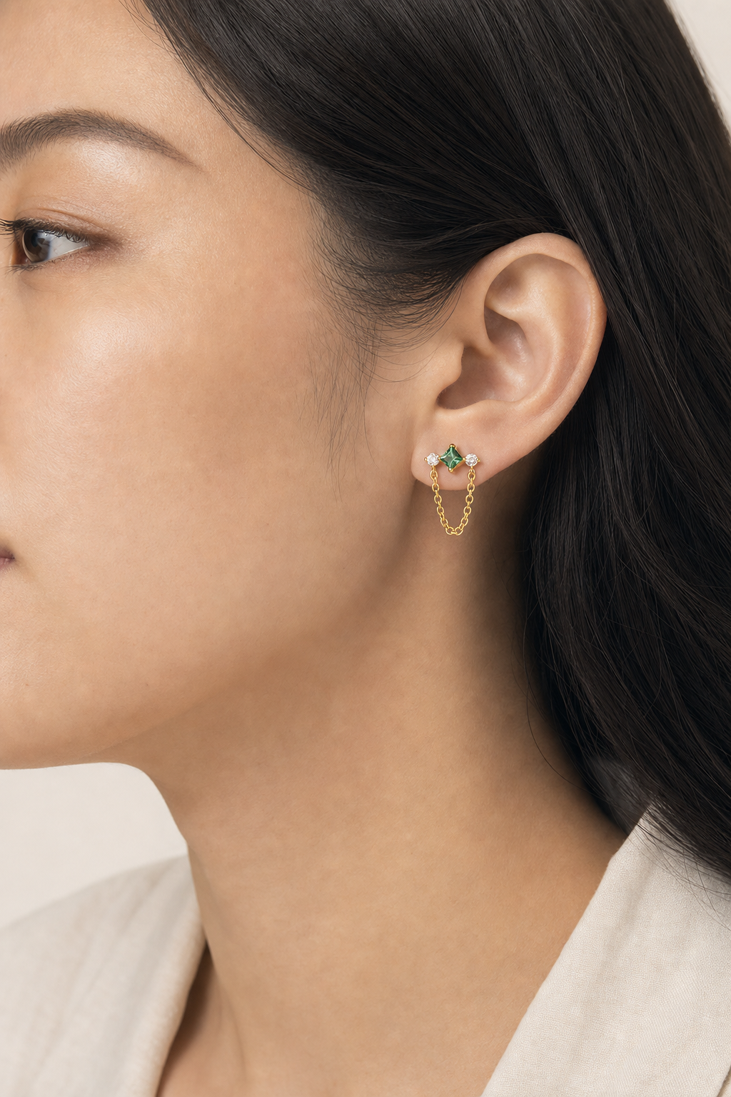 Clear CZ ASTM F136 Titanium Flat Back - Gold, Internally Threaded, 16G, 1.2 x 6+4 mm — wearing view three (P-FB-0171-G01)