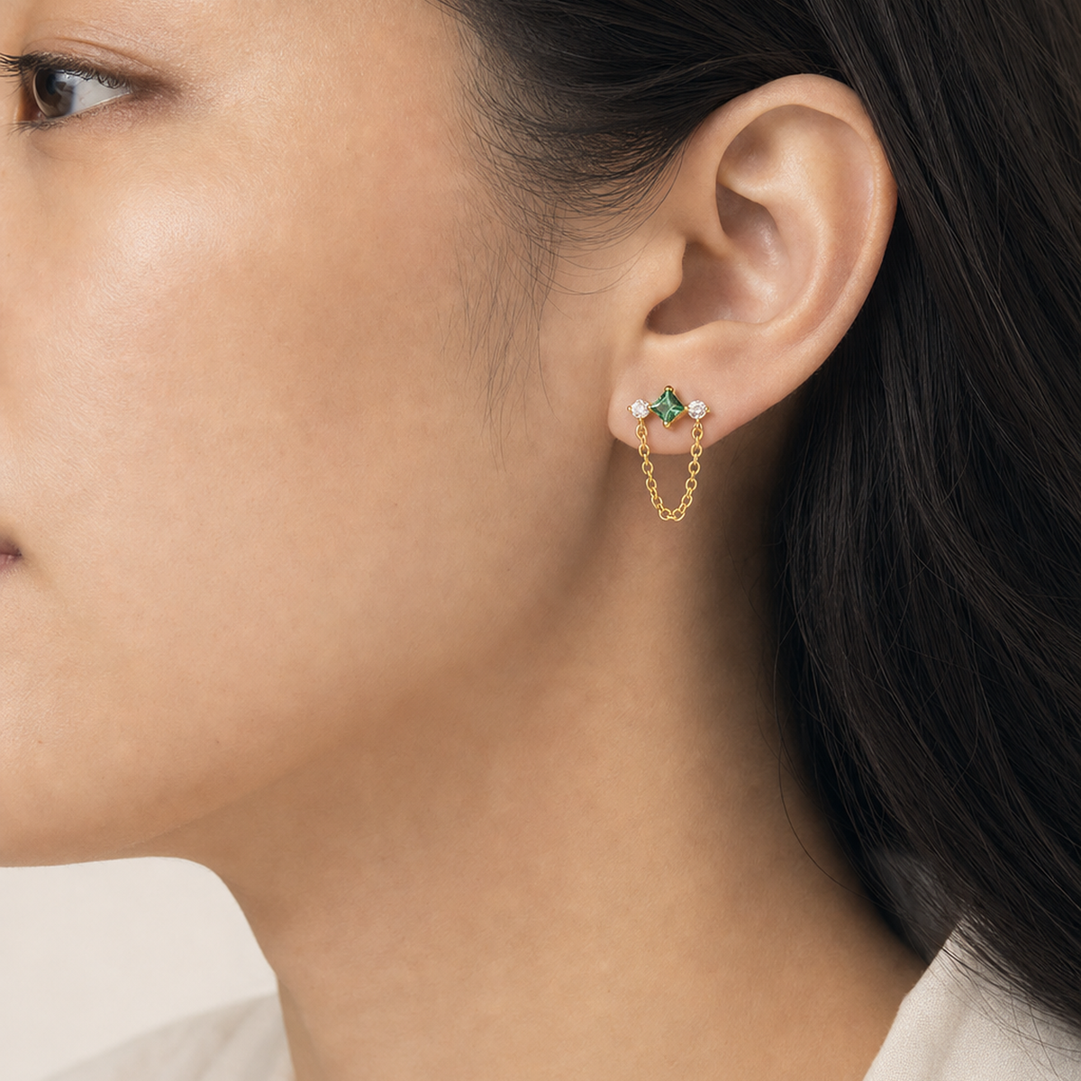 Clear CZ ASTM F136 Titanium Flat Back - Gold, Internally Threaded, 16G, 1.2 x 6+4 mm — wearing view four (P-FB-0171-G01)