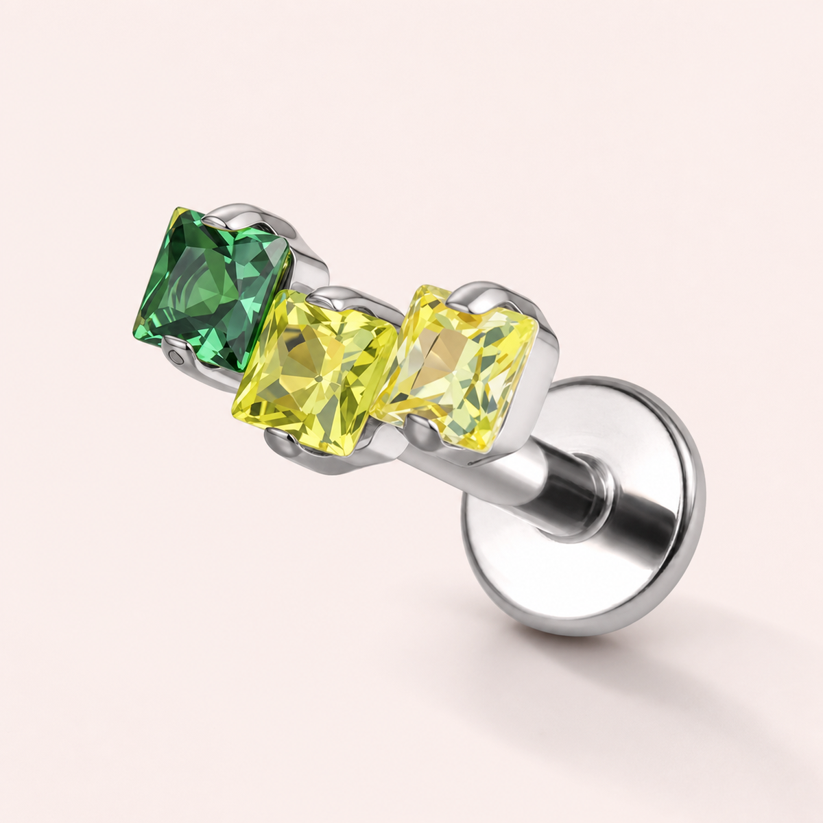 Green CZ ASTM F136 Titanium Flat Back - Silver, Internally Threaded, 16G, 1.2 x 6+4 mm — primary product image (P-FB-0175-S01)