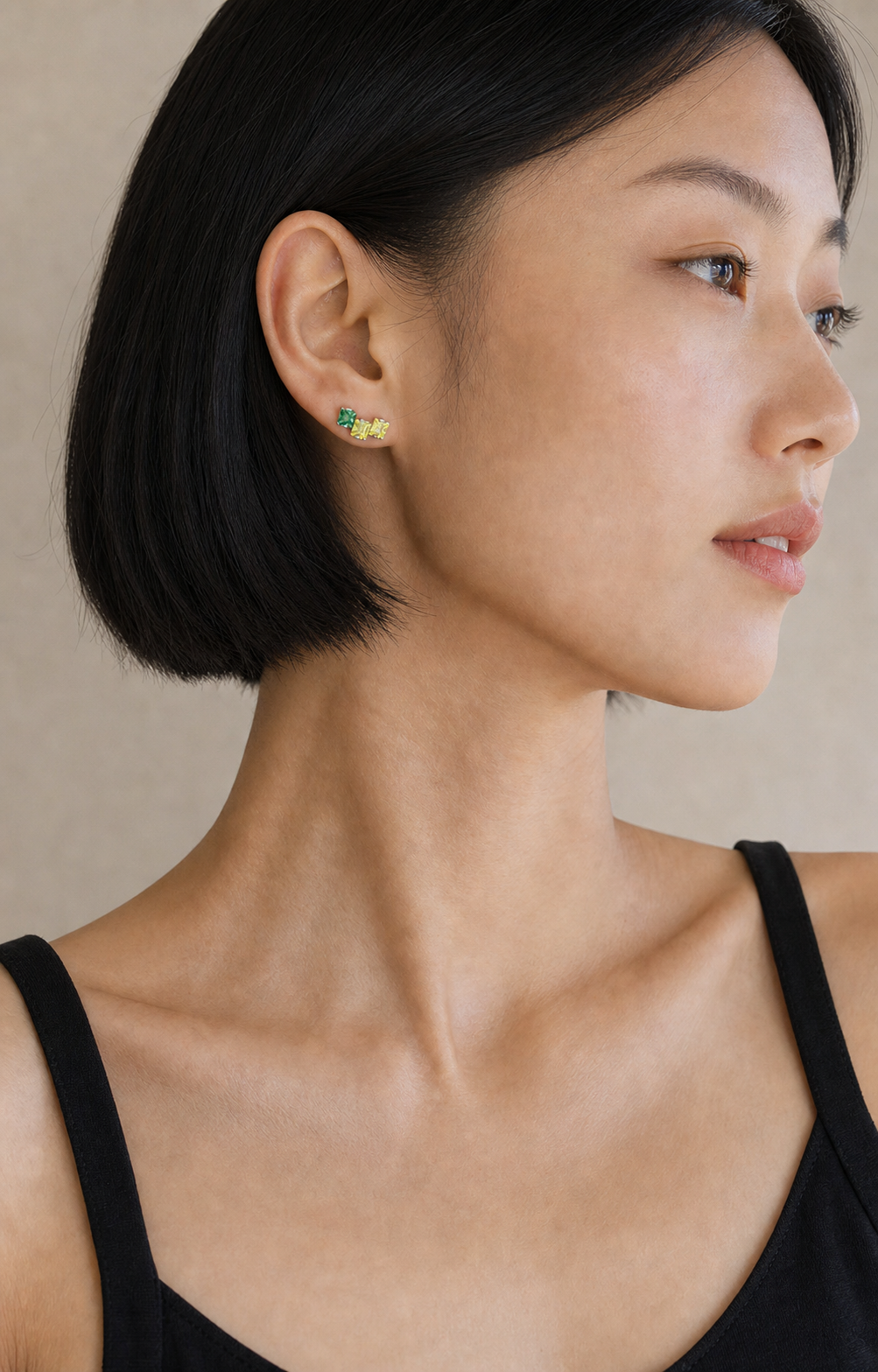 Green CZ ASTM F136 Titanium Flat Back - Silver, Internally Threaded, 16G, 1.2 x 6+4 mm — wearing view three (P-FB-0175-S01)