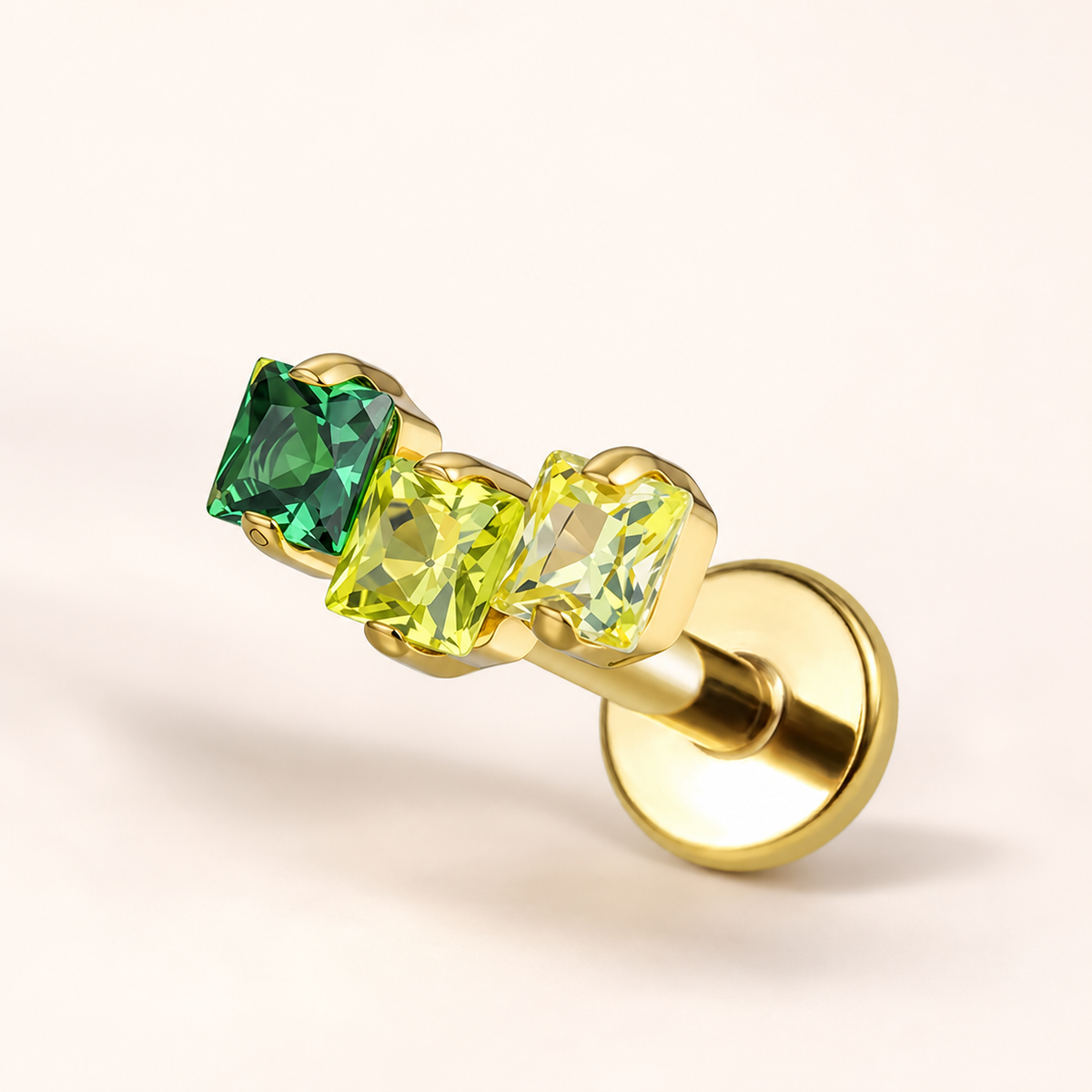 Green CZ ASTM F136 Titanium Flat Back - Gold, Internally Threaded, 16G, 1.2 x 6+4 mm — primary product image (P-FB-0176-G01)