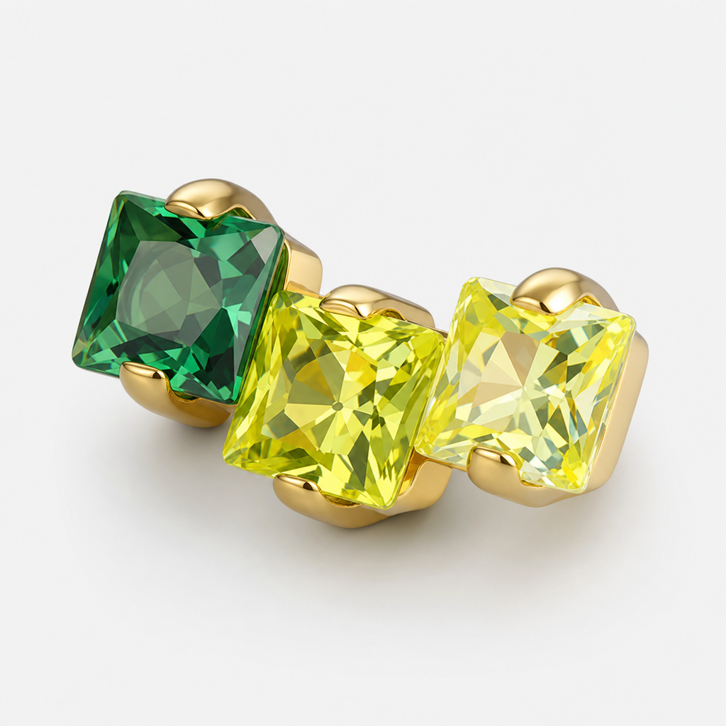 Green CZ ASTM F136 Titanium Flat Back - Gold, Internally Threaded, 16G, 1.2 x 6+4 mm — product detail views (P-FB-0176-G01)