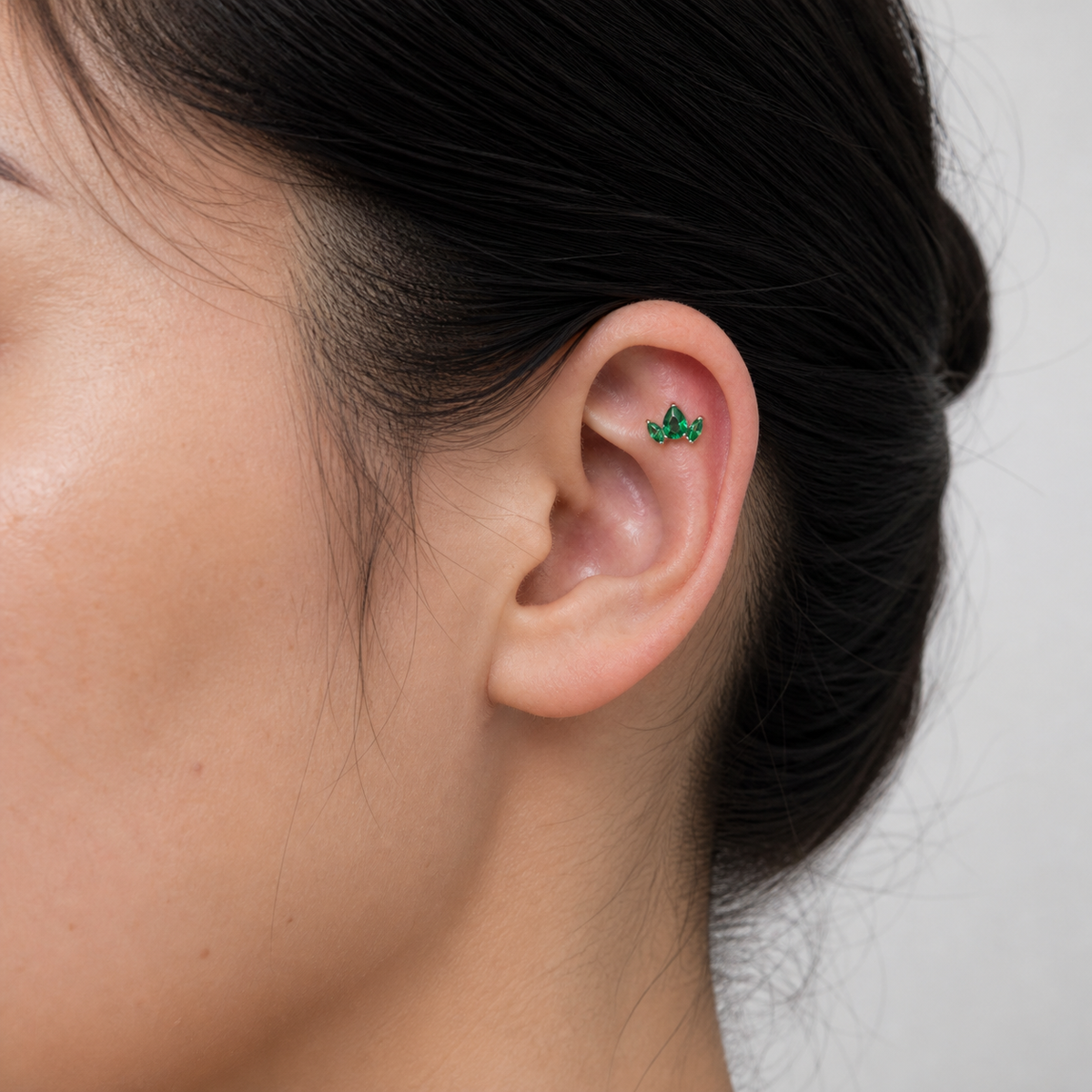 Green ASTM F136 Titanium Flat Back - Silver, Threadless, 16G, 1.2 x 6 mm — wearing view four (P-FB-0177-S01)