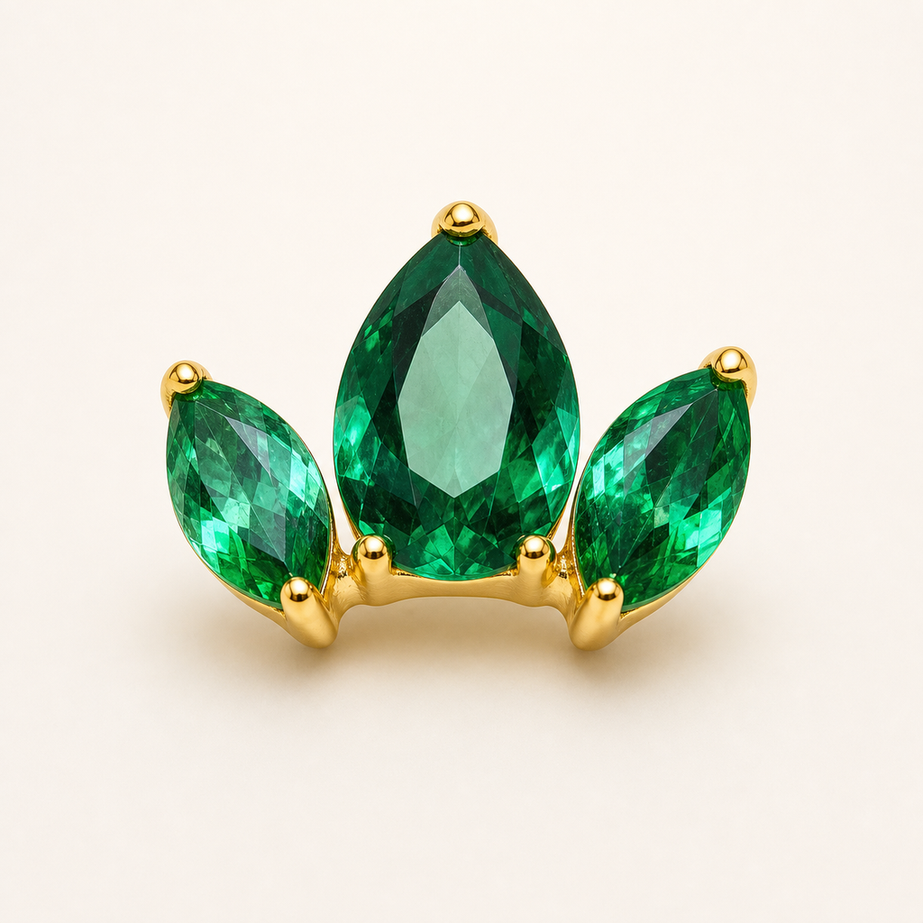 Green CZ ASTM F136 Titanium Flat Back - Gold, Threadless, 16G, 1.2 x 6+4 mm — primary product image (P-FB-0178-G01)