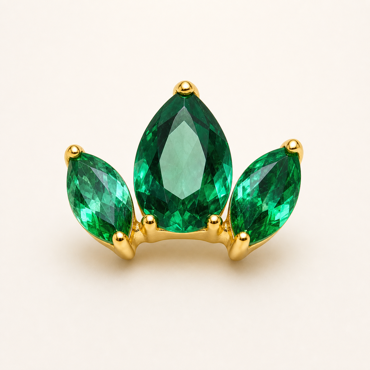 Green CZ ASTM F136 Titanium Flat Back - Gold, Threadless, 16G, 1.2 x 6+4 mm — primary product image (P-FB-0178-G01)
