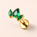 Green CZ ASTM F136 Titanium Flat Back - Gold, Threadless, 16G, 1.2 x 6+4 mm — primary product image (P-FB-0178-G01)