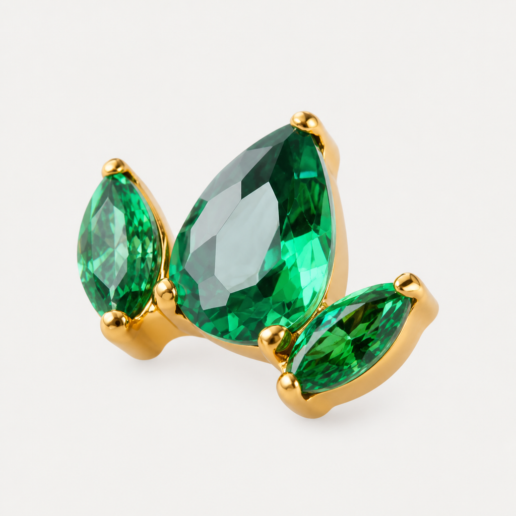 Green CZ ASTM F136 Titanium Flat Back - Gold, Threadless, 16G, 1.2 x 6+4 mm — product detail views (P-FB-0178-G01)