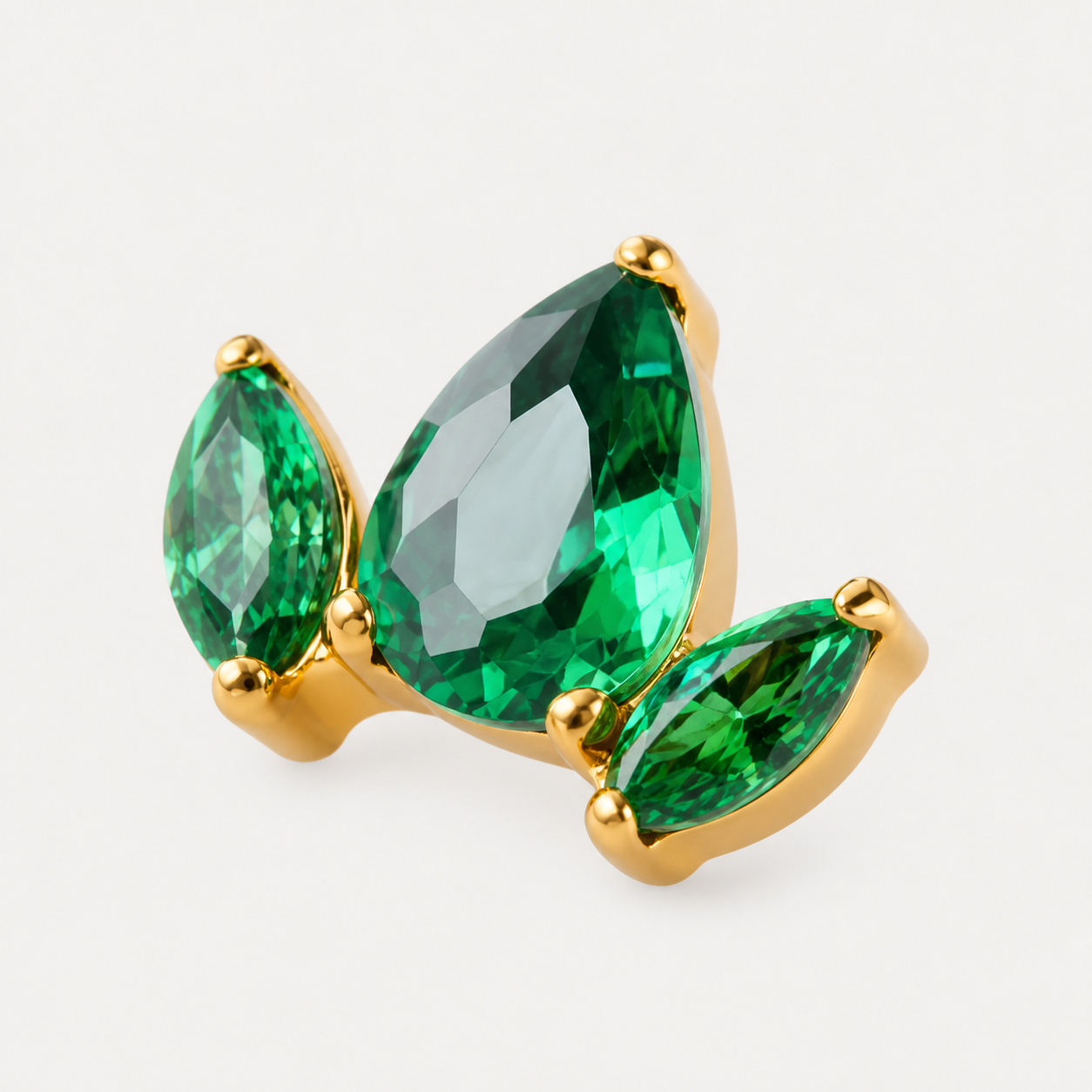 Green CZ ASTM F136 Titanium Flat Back - Gold, Threadless, 16G, 1.2 x 6+4 mm — product detail views (P-FB-0178-G01)