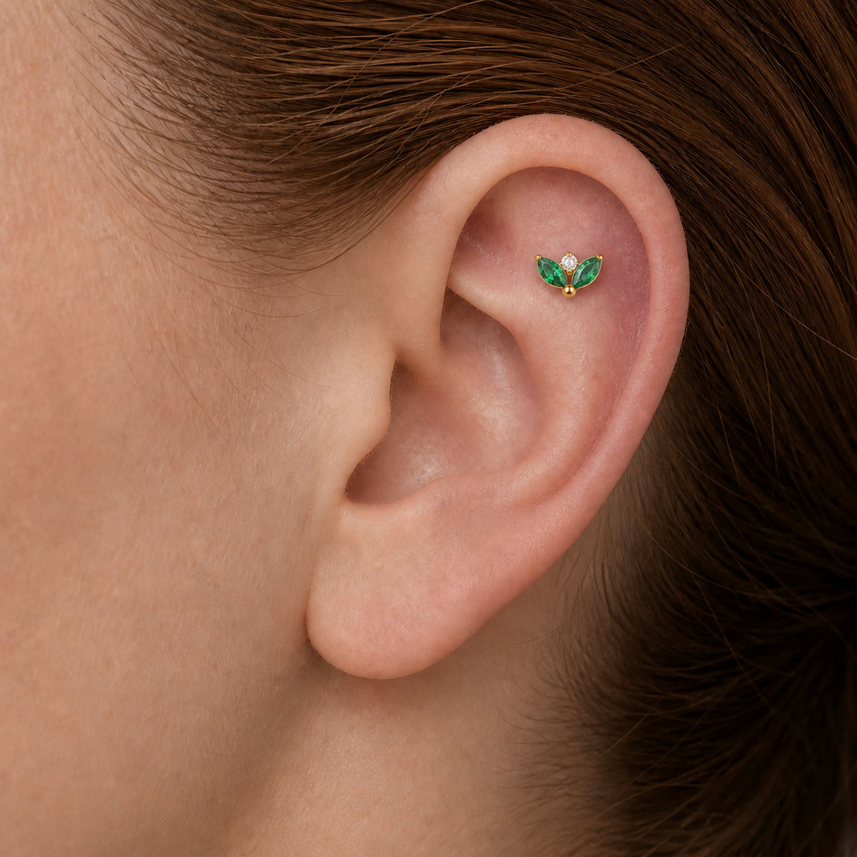EMCZ ASTM F136 Titanium Flat Back - Gold, Threadless, 16G, 1.2 x 8+4 mm — wearing view two (P-FB-0179-G01)