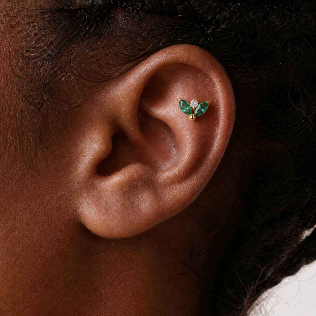 EMCZ ASTM F136 Titanium Flat Back - Gold, Threadless, 16G, 1.2 x 8+4 mm — wearing view three (P-FB-0179-G01)