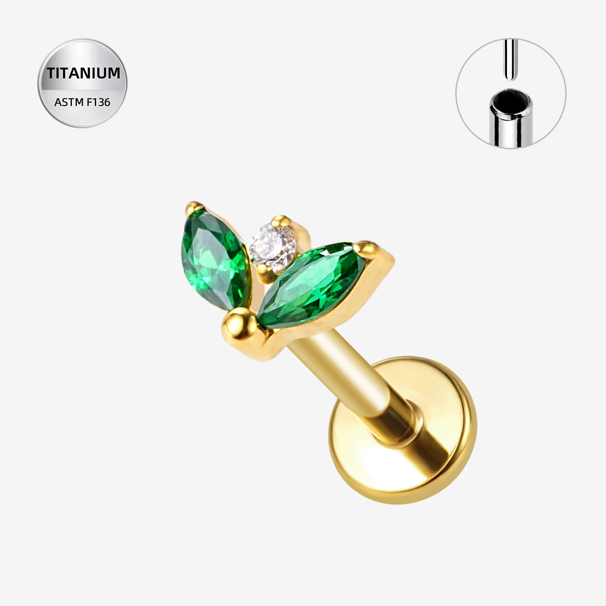 EMCZ ASTM F136 Titanium Flat Back - Gold, Threadless, 16G, 1.2 x 8+4 mm — product detail views (P-FB-0179-G01)