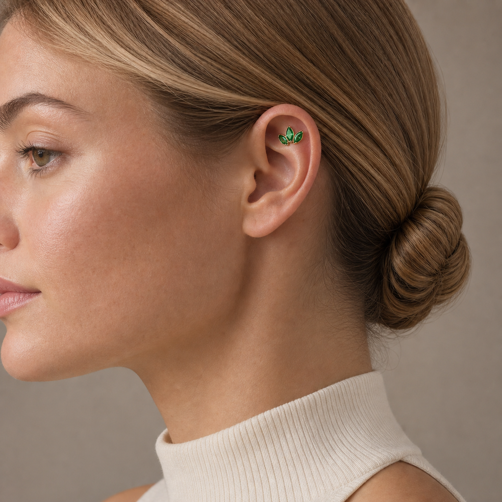 EMCZ ASTM F136 Titanium Flat Back - Gold, Threadless, 16G, 1.2 x 8+4 mm — wearing view two (P-FB-0180-G01)
