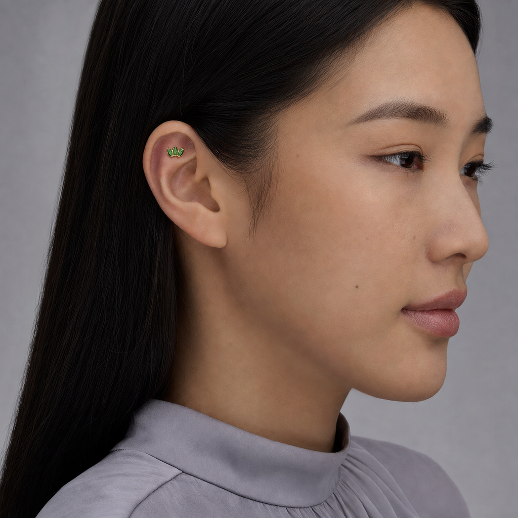 EMCZ ASTM F136 Titanium Flat Back - Gold, Threadless, 16G, 1.2 x 8+4 mm — wearing view four (P-FB-0180-G01)