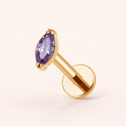 Amethyst ASTM F136 Titanium Flat Back - Gold, Internally Threaded, 16G, 1.2 x 6+4 mm — primary product image (P-FB-0181-G01)