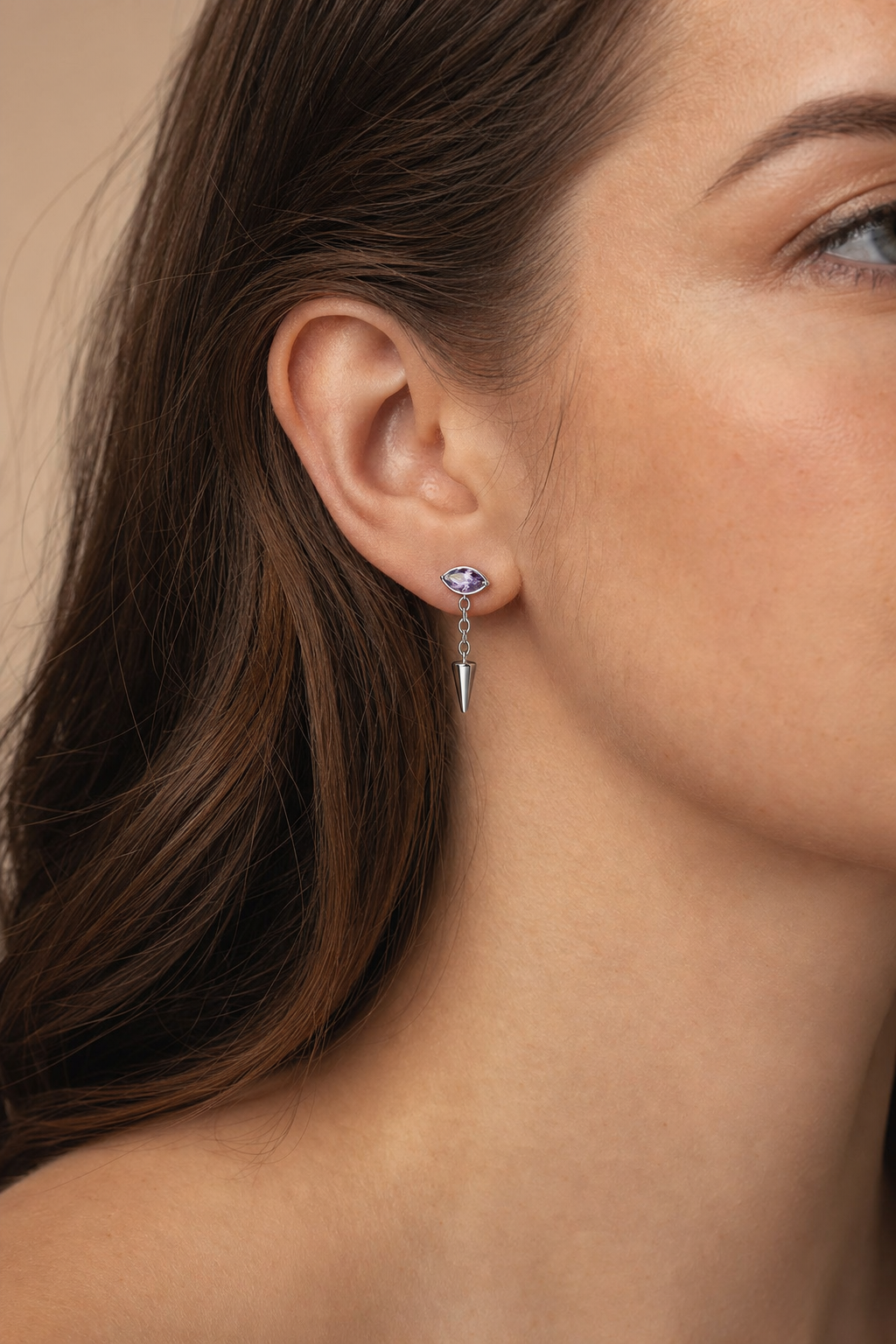 Purple ASTM F136 Titanium Flat Back - Silver, Threadless, 16G, 1.2 x 6 mm — wearing view four (P-FB-0182-S01)