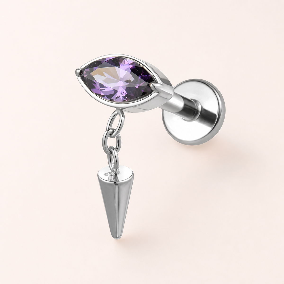Purple ASTM F136 Titanium Flat Back - Silver, Threadless, 16G, 1.2 x 6 mm — primary product image (P-FB-0182-S01)