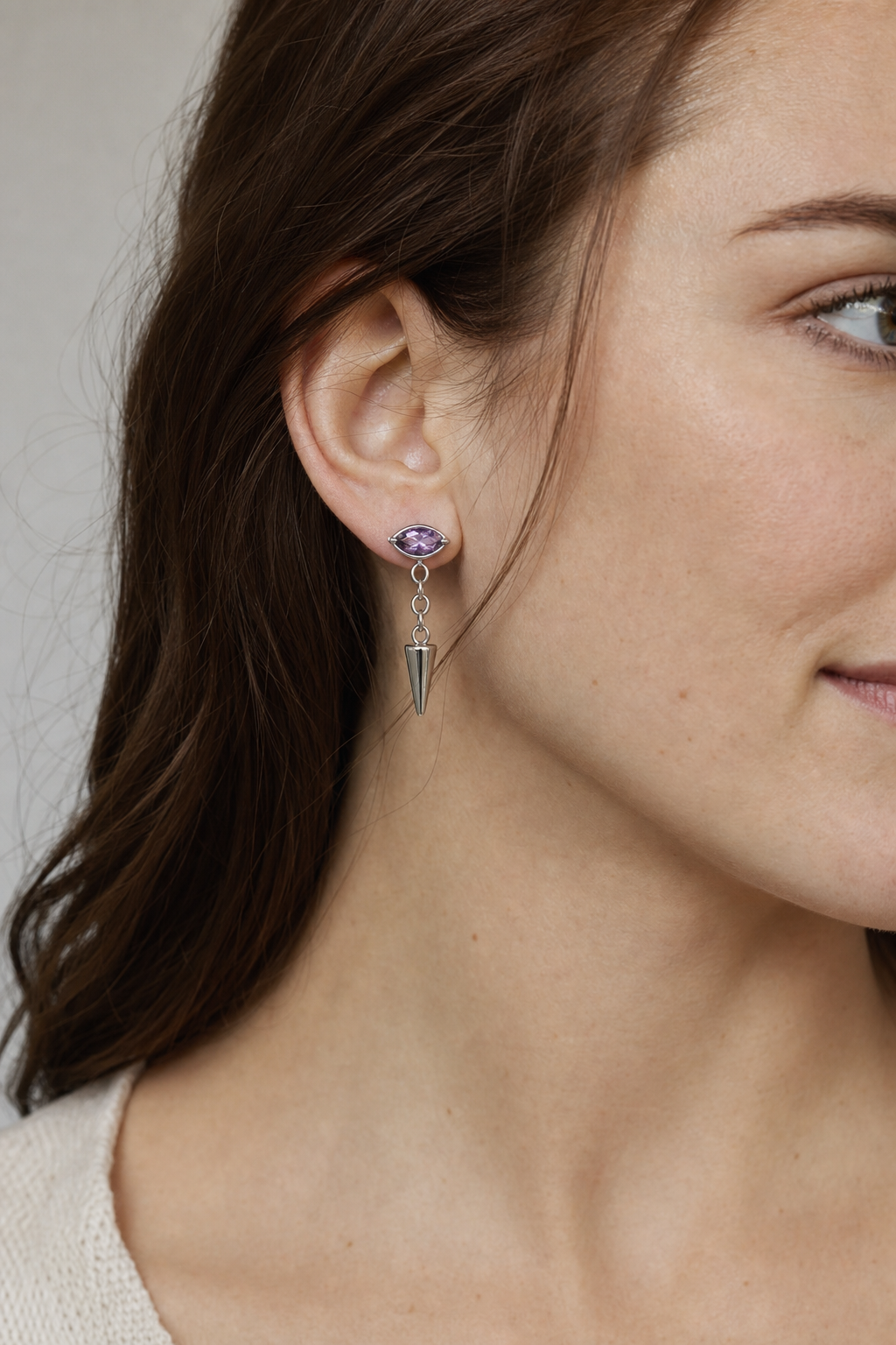 Purple ASTM F136 Titanium Flat Back - Silver, Threadless, 16G, 1.2 x 6 mm — wearing view one (P-FB-0182-S01)