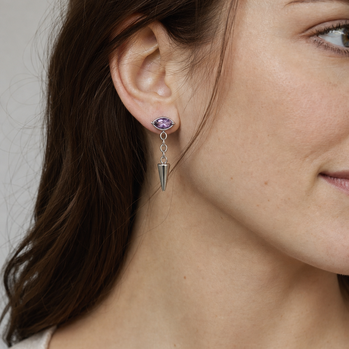 Purple ASTM F136 Titanium Flat Back - Silver, Threadless, 16G, 1.2 x 6 mm — wearing view two (P-FB-0182-S01)