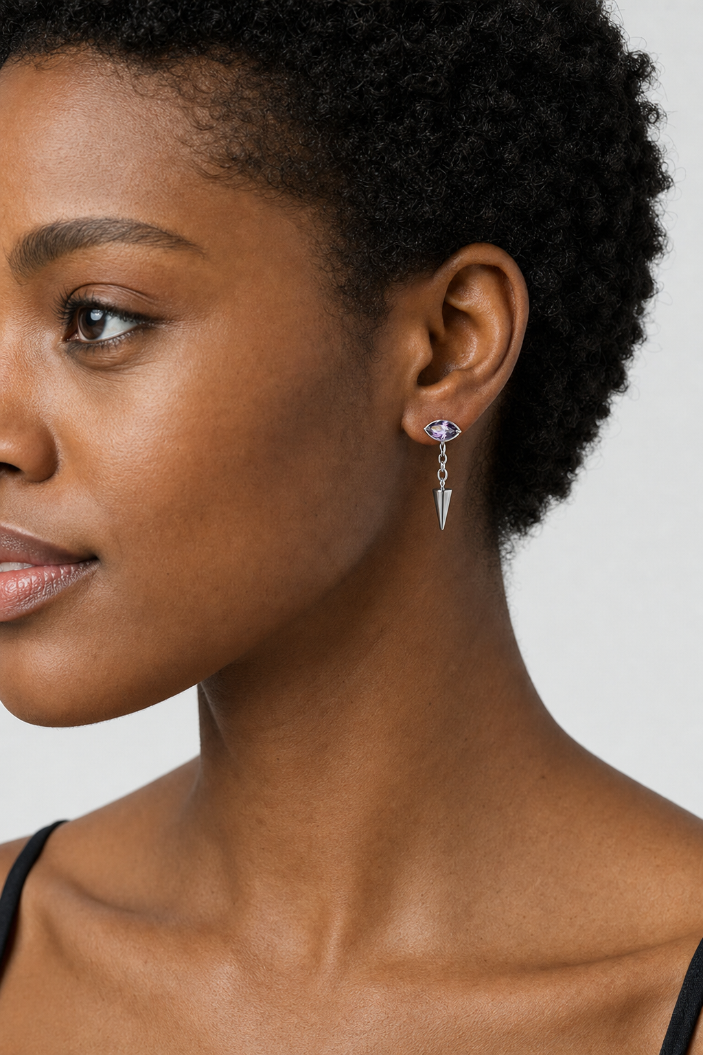 Purple ASTM F136 Titanium Flat Back - Silver, Threadless, 16G, 1.2 x 6 mm — wearing view two (P-FB-0182-S01)