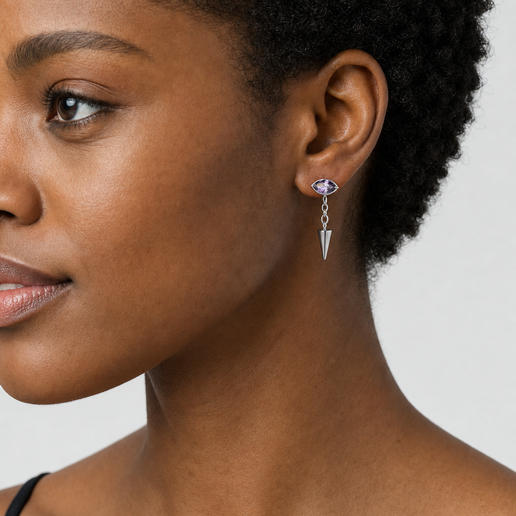 Purple ASTM F136 Titanium Flat Back - Silver, Threadless, 16G, 1.2 x 6 mm — wearing view three (P-FB-0182-S01)