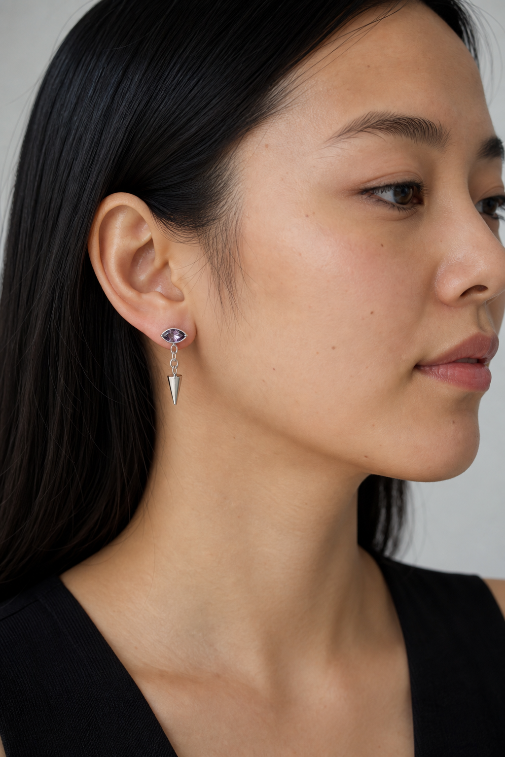 Purple ASTM F136 Titanium Flat Back - Silver, Threadless, 16G, 1.2 x 6 mm — wearing view three (P-FB-0182-S01)