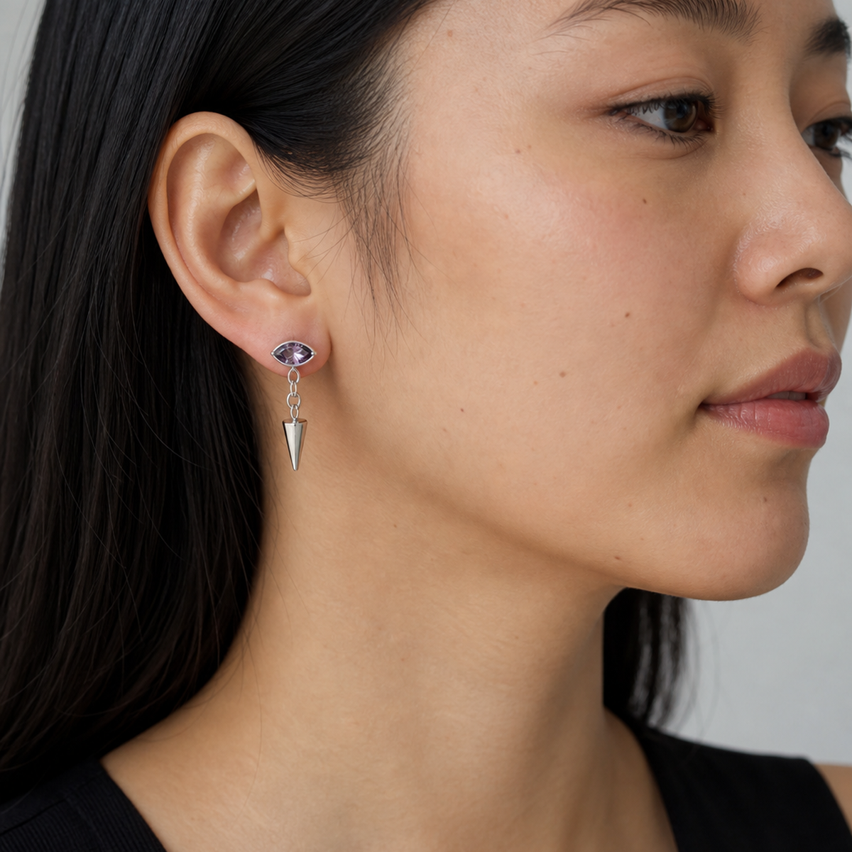 Purple ASTM F136 Titanium Flat Back - Silver, Threadless, 16G, 1.2 x 6 mm — wearing view four (P-FB-0182-S01)