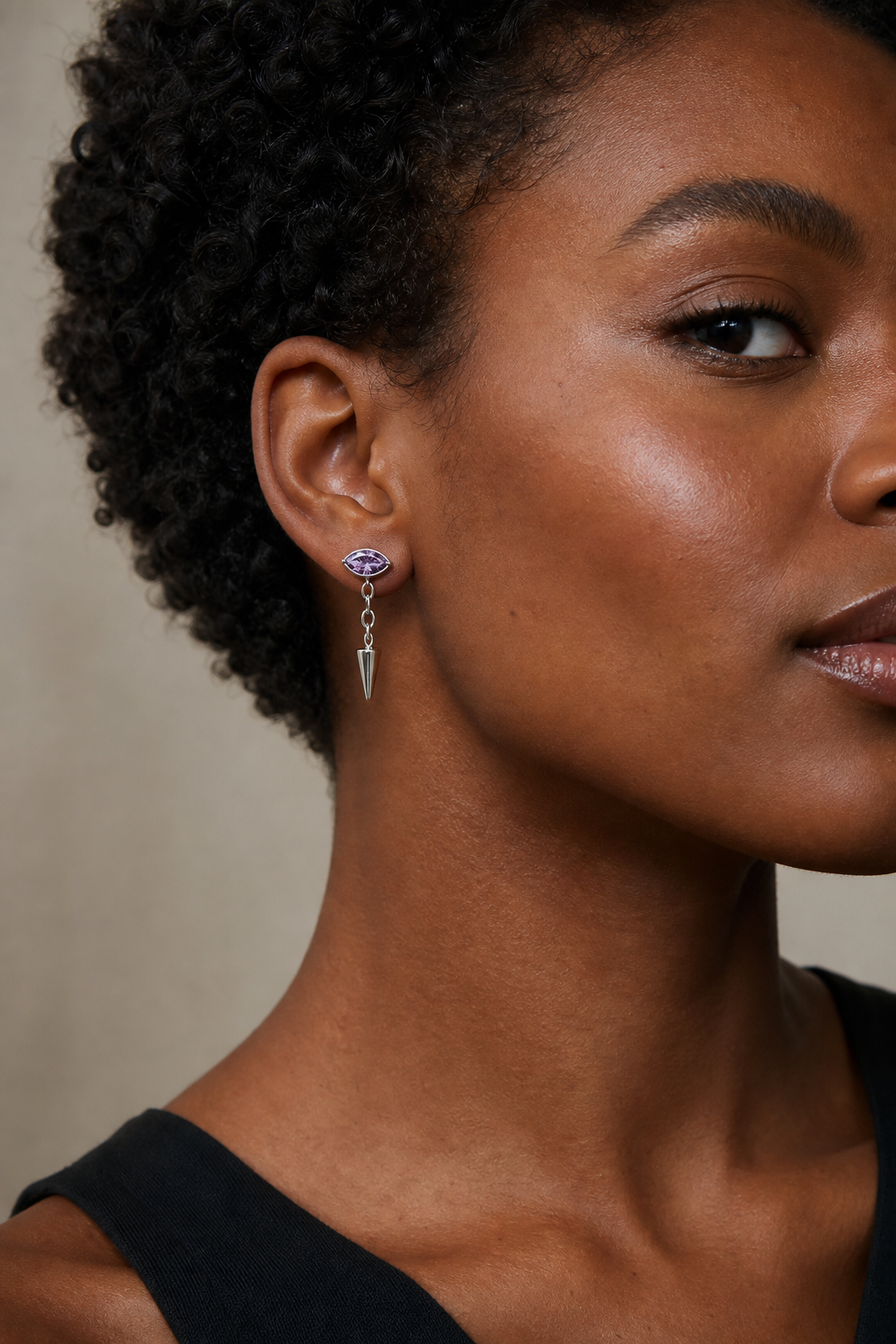 Purple ASTM F136 Titanium Flat Back - Silver, Threadless, 16G, 1.2 x 6 mm — wearing view five (P-FB-0182-S01)