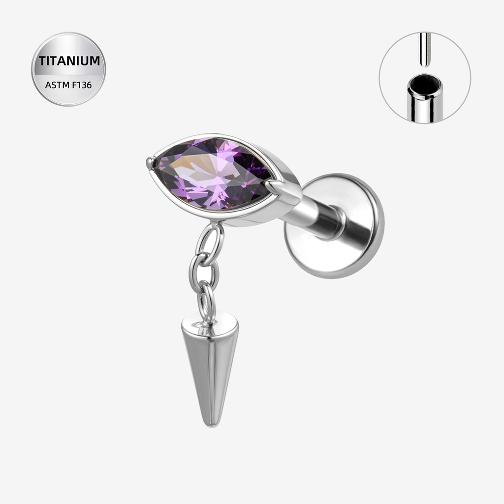 Purple ASTM F136 Titanium Flat Back - Silver, Threadless, 16G, 1.2 x 6 mm — product detail views (P-FB-0182-S01)