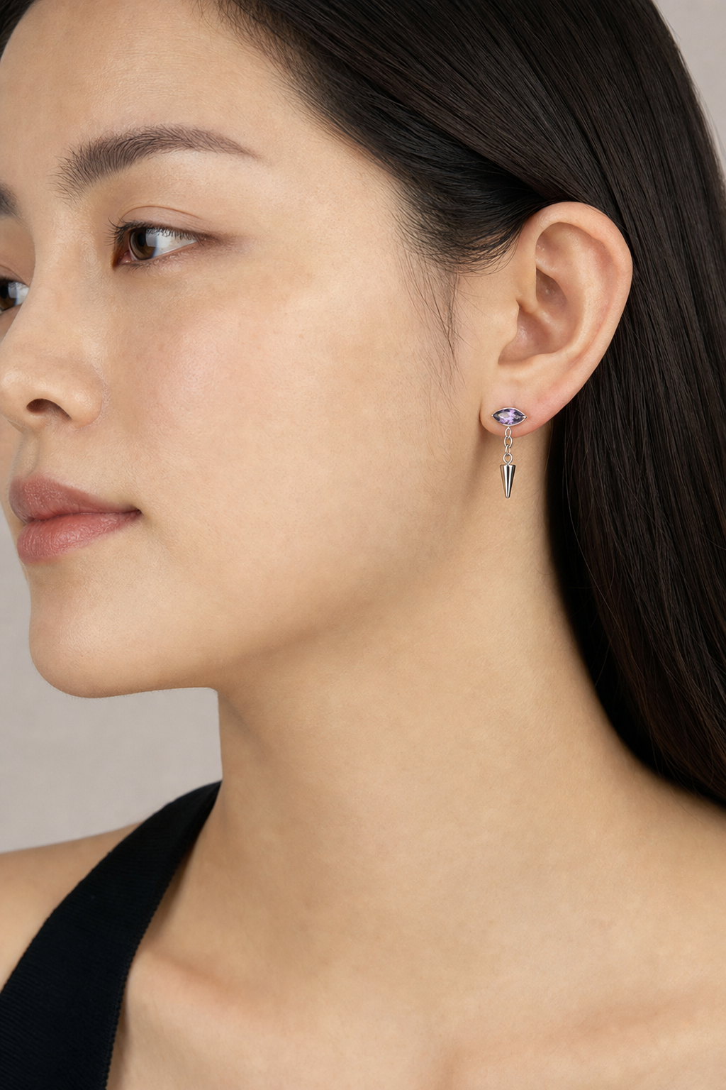 Purple ASTM F136 Titanium Flat Back - Silver, Threadless, 16G, 1.2 x 6 mm — wearing view six (P-FB-0182-S01)