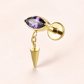 Purple CZ ASTM F136 Titanium Flat Back - Gold, Threadless, 16G, 1.2 x 6+5+4 mm — primary product image (P-FB-0183-G01)